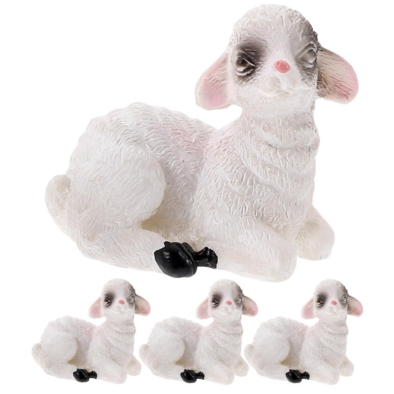 YARNOW Simulated Sheep Ornament Miniature Resin Figurines 4Pcs for Micro Landscape Fairy Garden Decor Terrarium Crafts Home Decoration Random Style - Image 1